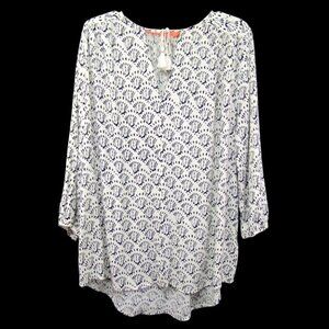 Joules Lilah White Navy Blue Fan Shell Print Tunic Top Size US 10 Tassel Tie